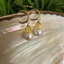 Load image into Gallery viewer, Edison White Pearls and Citrine Hoop Earrings