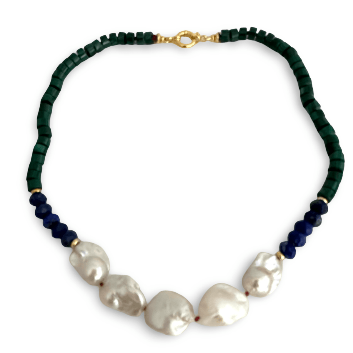 Malachite Lapis Lazuli Baroque Pearl Necklace – Nerina Design