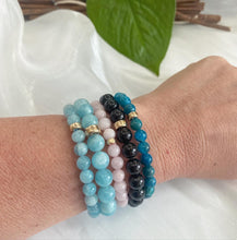 Carica l'immagine nel visualizzatore di Gallery, Neon Blue Apatite Stretchy Bracelet in 6mm, 14K GF