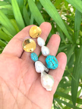 Load image into Gallery viewer, Freshwater Baroque Pearl Gold Dangle Drop Earrings with Turquoise