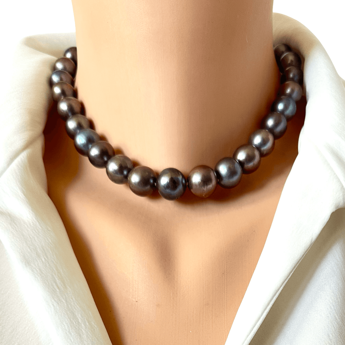 The Classic Large Pearl Necklace in 12–15mm Peacock Freshwater Pearls