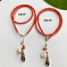 Carica l'immagine nel visualizzatore di Gallery, Pink Coral Necklace with a Tiny Starfish, Pearl & Shell Charm