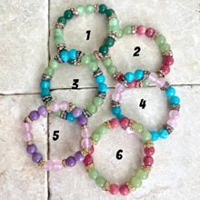 Load image into Gallery viewer, Colorful Jade with Sparkly Rhinestones Stretchy Bracelet