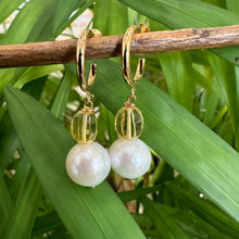 Load image into Gallery viewer, Edison White Pearls and Citrine Hoop Earrings