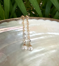 Load image into Gallery viewer, Pearls on Heart Chain Drop Earrings, 14k GF