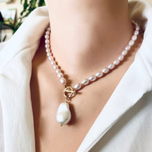 Load image into Gallery viewer, Pink Pearl Toggle Necklace & White Baroque Pearl Pendant