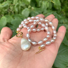 Load image into Gallery viewer, Pink Pearl Toggle Necklace & White Baroque Pearl Pendant