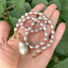 Load image into Gallery viewer, Pink Pearl Toggle Necklace & White Baroque Pearl Pendant