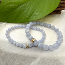 Load image into Gallery viewer, Blue Lace Agate Stretchy Bracelet 6 or 8mm, 14K GF