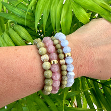 Carica l'immagine nel visualizzatore di Gallery, Green Olivine Jasper Bracelet in 6 or 8mm, 14K GF