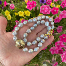 Load image into Gallery viewer, Grey Pearl Necklace, Gold Marine Clasp