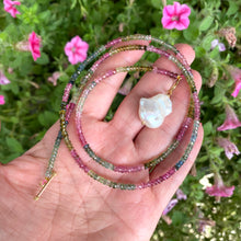 Load image into Gallery viewer, Elegant Multi Tourmaline & Baroque Pearl Necklace with T-Bar Toggle Clasp