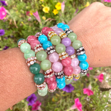 Load image into Gallery viewer, Colorful Jade with Sparkly Rhinestones Stretchy Bracelet
