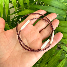 Load image into Gallery viewer, Red Garnet & White Bar Pearls Necklace, 14K GF