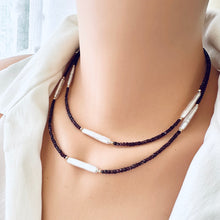 Load image into Gallery viewer, Red Garnet & White Bar Pearls Necklace, 14K GF