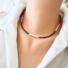 Load image into Gallery viewer, Red Garnet & White Bar Pearls Necklace, 14K GF