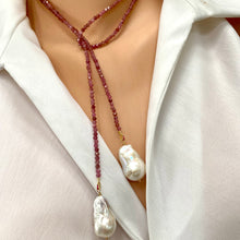 Load image into Gallery viewer, Pink Tourmaline & Baroque Pearls Lariat Necklace