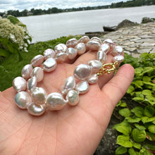 Load image into Gallery viewer, White Coin Pearl Necklace & Gold Marine Clasp
