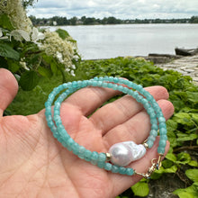 Carica l'immagine nel visualizzatore di Gallery, Blue Amazonite & White Baroque Pearl Necklace