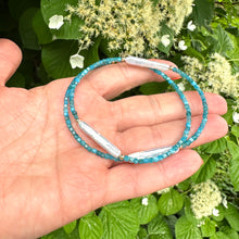 Load image into Gallery viewer, Neon Blue Apatite & White Bar Pearls Necklace, 14K GF