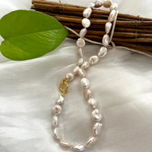 Load image into Gallery viewer, White Coin Pearl Necklace & Gold Marine Clasp