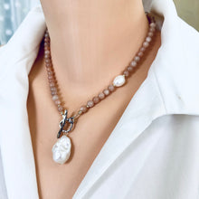 Load image into Gallery viewer, Sunstone and White Baroque Pearls Toggle Necklace, Gold Bronze & Gold Filled Artisan Details, 17.5"inches