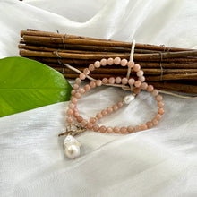 Load image into Gallery viewer, Sunstone & White Baroque Pearls Toggle Necklace, Gold Bronze