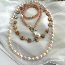 Load image into Gallery viewer, Sunstone & White Baroque Pearls Toggle Necklace, Gold Bronze