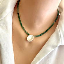 Load image into Gallery viewer, 16.5-inch Gold Filled Necklace with Shaded Green Onyx and Keshi Pearl Accents