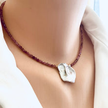 Load image into Gallery viewer, Minimalist Pink Tourmaline Necklace, with Keshi Pearl
