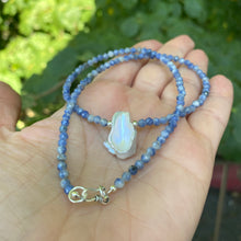 Load image into Gallery viewer, Blue Sodalite and White Keshi Pearl Beaded Necklace, Sterling Silver, 17"inches Short