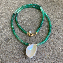 Load image into Gallery viewer, Green Onyx and Keshi Pearl Minimalist Necklace in a 16.5-inch Short Length, Gold Filled