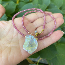Load image into Gallery viewer, Pink Tourmaline Beaded Necklace with Lavender Keshi Pearl in Middle