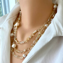 Load image into Gallery viewer, Hand Knotted Baroque Golden Citrine & Freshwater Pearl Necklace, 61 'inches