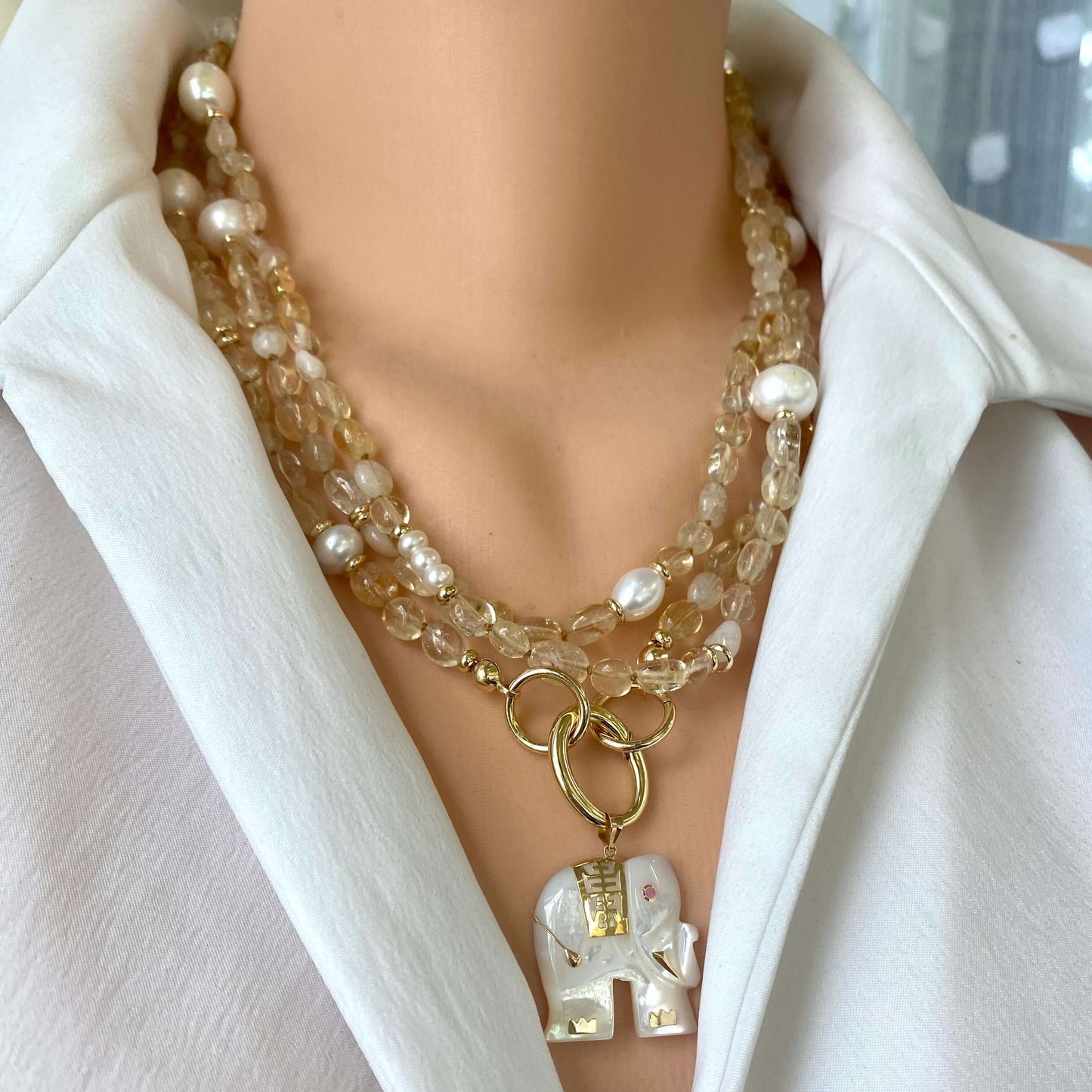 Citrine pearl necklace handmade in Canada