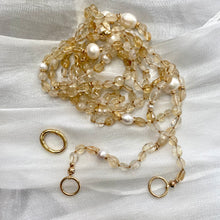 Load image into Gallery viewer, Hand Knotted Baroque Golden Citrine & Freshwater Pearl Necklace, 61 'inches, Gold Plated