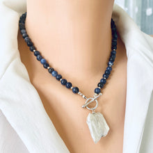 Load image into Gallery viewer, Blue Sodalite Toggle Necklace with Square Shape Keshi Pearl Pendant, Sterling Silver Details, 17"inches