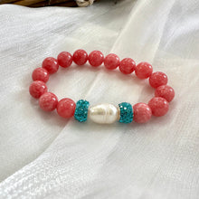 Load image into Gallery viewer, Chunky Red Jade Stretch Bracelet with Pearls
