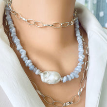 Load image into Gallery viewer, Layering Necklace, Blue Lace Agate Nugget Beads Necklace, 18.5"inches