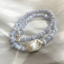 Load image into Gallery viewer, Blue Lace Agate Nugget Beads Necklace, Sterling Silver Marine Closure