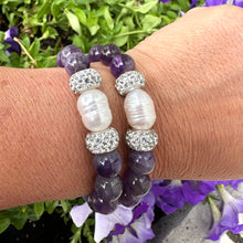 Load image into Gallery viewer, Purple Chevron Amethyst & Pearl Stretch Bracelet