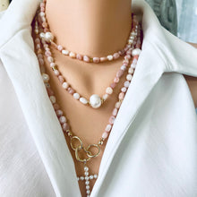 Load image into Gallery viewer, Baroque Pink Opal & Pearl Long Layered Necklace
