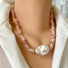 Load image into Gallery viewer, Elegant Pink Opal Chips and Large Freshwater Baroque Pearl Necklace with Gold Filled Beads & Closure, 18.5"inch