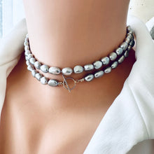 Load image into Gallery viewer, Grey Nugget Pearl Necklace, 14K GF