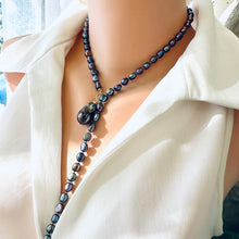 Load image into Gallery viewer, T-Bar Long Peacock Black Pearl Necklace & Baroque Pearl Pendant