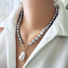 Load image into Gallery viewer, Grey Pearl Necklace with White Baroque Pearl Removable Pendant, Gold