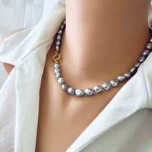 Load image into Gallery viewer, Grey Pearl Necklace with White Baroque Pearl Removable Pendant, Gold