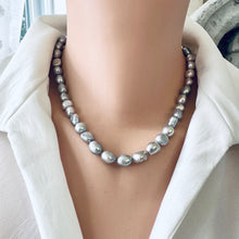 Load image into Gallery viewer, Grey Pearl Necklace with White Baroque Pearl Removable Pendant, Gold
