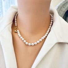 Load image into Gallery viewer, Classic White Pearl Necklace & Gold Heart Charm