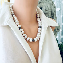 Load image into Gallery viewer, White Button Pearl Necklace, Rhinestone Beads